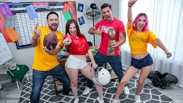 Doggystyle action with gambling Aubree Valentine and Jazmin Luv from Daughter Swap