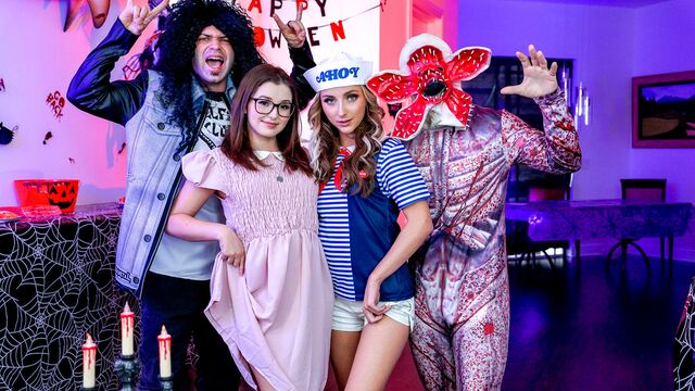 Delightful Macy Meadows and Leana Lovings's blowjob video